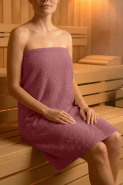 Bawełniany Damski Ręcznik Do Sauny SPA Pareo Pudrowy