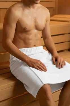 Bawełniany Męski Ręcznik Do Sauny SPA Kilt Biały