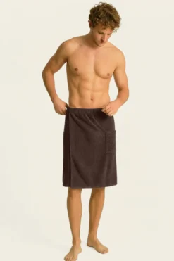 Bawełniany Męski Ręcznik Do Sauny SPA Kilt Brązowy