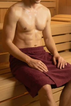 Bawełniany Męski Ręcznik Do Sauny SPA Kilt Bordowy