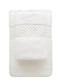 Bawełniany Ręcznik Frotte Rete z Ozdobną Bordiurą 650g/m2 Kremowy