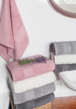 Bawełniany Ręcznik Frotte Rete z Ozdobną Bordiurą 650g/m2 Kremowy