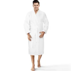 Bawełniany Szlafrok Kimono Gofer Wafel Uniseks Biały