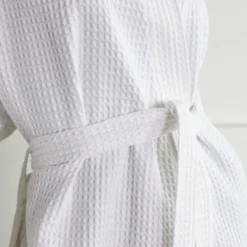 Bawełniany Szlafrok Kimono Gofer Wafel Uniseks Biały