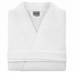 Bawełniany Szlafrok Kimono Gofer Wafel Uniseks Biały