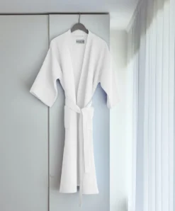 Bawełniany Szlafrok Kimono Gofer Wafel Uniseks Biały