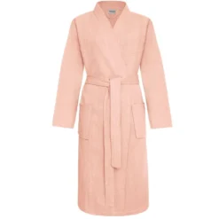 Bawełniany Szlafrok Kimono Gofer Wafel Uniseks Róż Pudrowy