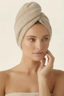 Bawełniany Turban Ręcznik Do Włosów SPA Beżowy