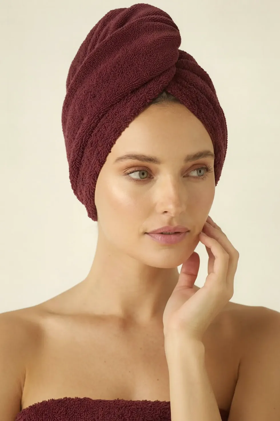 Bawełniany Turban Ręcznik Do Włosów SPA Bordowy