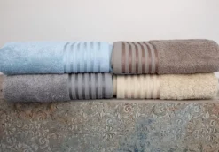Beż Ręcznik Frotte Vela z Modalem z Ozdobną Bordiurą 550g/m2 Piaskowy