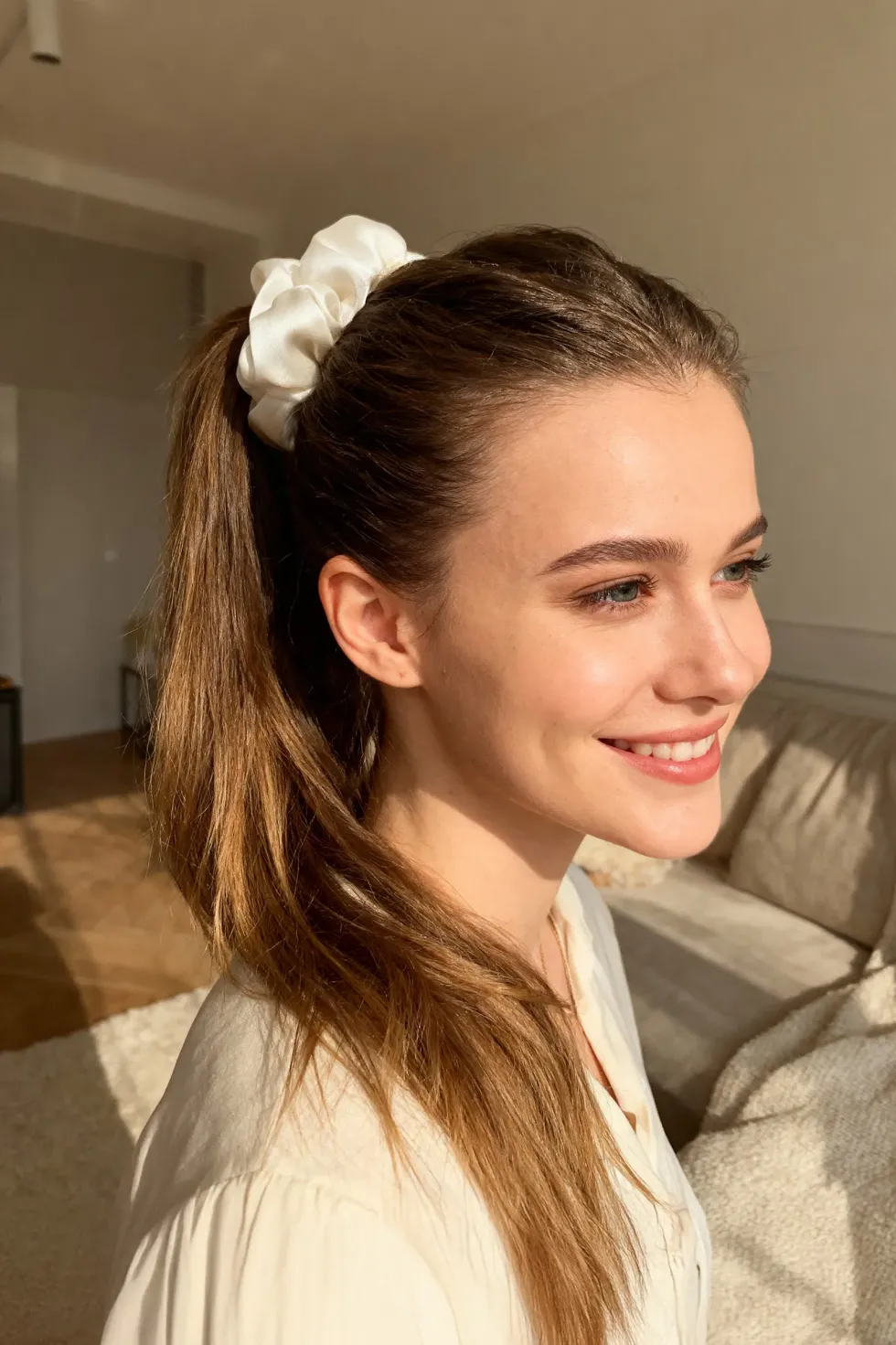 Gumka do Włosów z Jedwabiu Scrunchie Biały