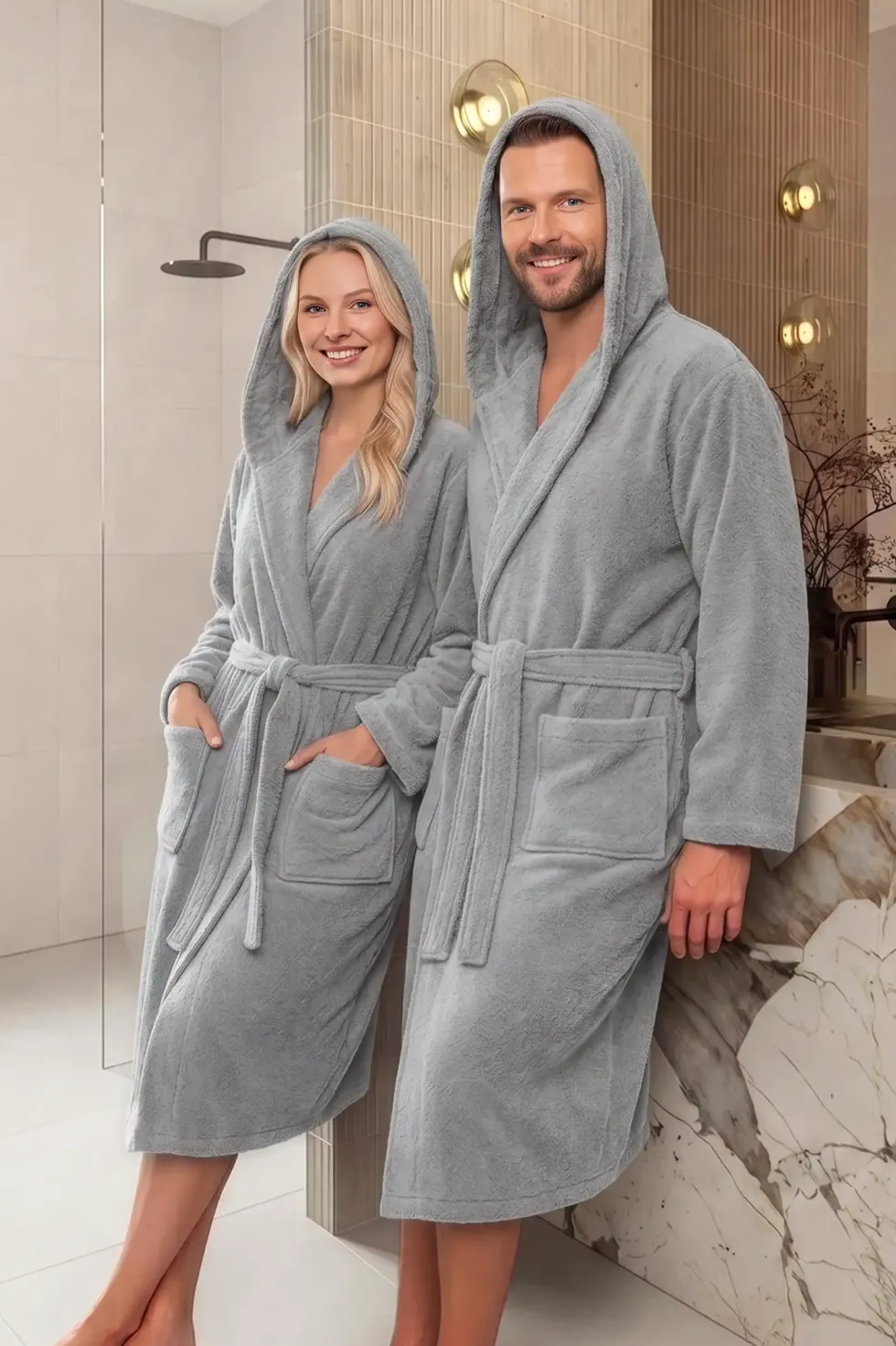 Hotelowy Szlafrok Z Kapturem Frotte 450 Szary