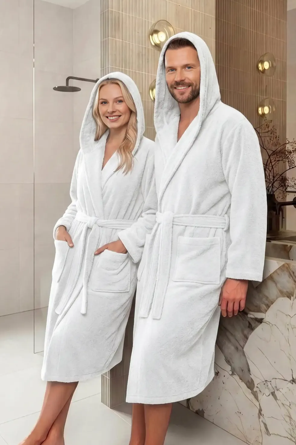 Hotelowy Szlafrok Z Kapturem Frotte 450 Biały