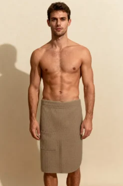 KILT Męski Ręcznik do Sauny SPA Wafel Ciemny Beżowy