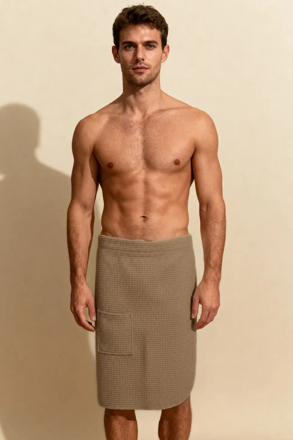 KILT Męski Ręcznik do Sauny SPA Wafel Ciemny Beżowy