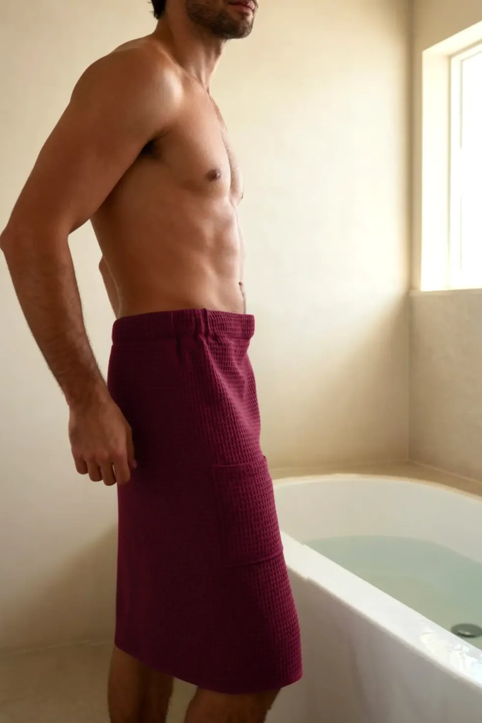 KILT Męski Ręcznik do Sauny SPA Wafel Burgundowy