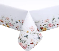 Okrągły Obrus 120 z Kwiatowym Nadrukiem Flower 056/5 Biały