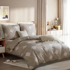 Pościel Geometryczna Satyna Bawełniana XDF 044 Brązowy