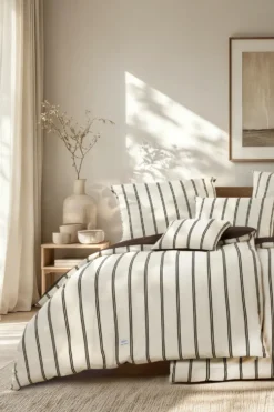 Pościel Perkalowa Bawełniana LINE Beżowa w Brązowe Paski