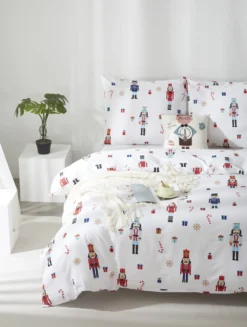Pościel Świąteczna Satyna Bawełniana XMASS NUTRCRACKER Biały