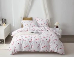 Pościel Świąteczna Satyna Bawełniana CANDYCANES Biały
