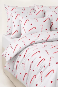 Pościel Świąteczna Satyna Bawełniana CANDYCANES Biały