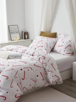 Pościel Świąteczna Satyna Bawełniana CANDYCANES Biały
