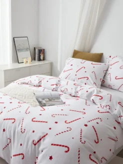 Pościel Świąteczna Satyna Bawełniana CANDYCANES Biały