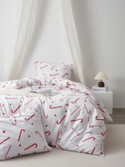 Pościel Świąteczna Satyna Bawełniana CANDYCANES Biały