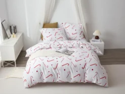 Pościel Świąteczna Satyna Bawełniana CANDYCANES Biały