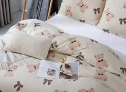 Pościel w Misie Satyna Bawełniana PRINTY Beżowy