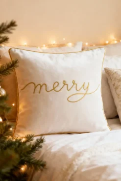 Poszewka Świąteczna MERRY z weluru Biały