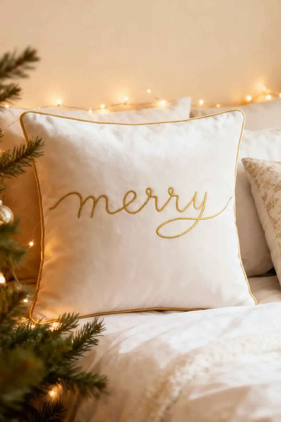 Poszewka Świąteczna MERRY z weluru Biały