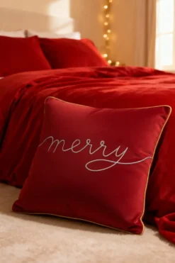 Poszewka Świąteczna MERRY z weluru Czerwony