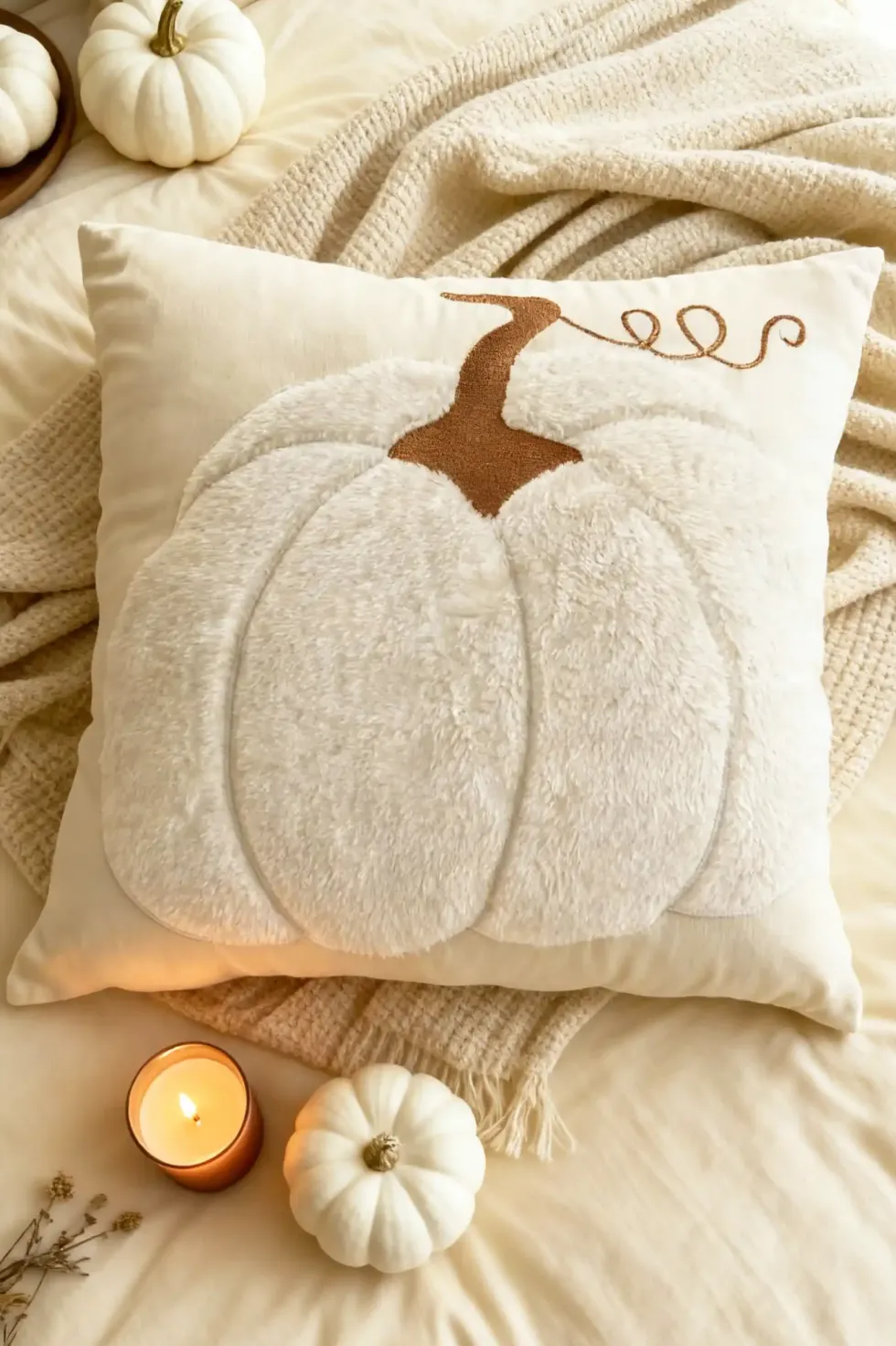 Poszewka z Motywem Dyni na Jesień Halloween Kremowy