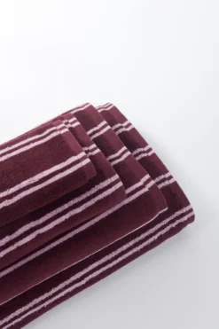 Ręcznik Bawełniany w Różowe Paski LINE Burgund