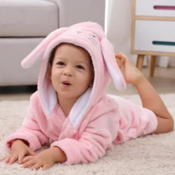 Szlafrok Dziecięcy z Kapturkiem Zajączek RABBIT Różowy