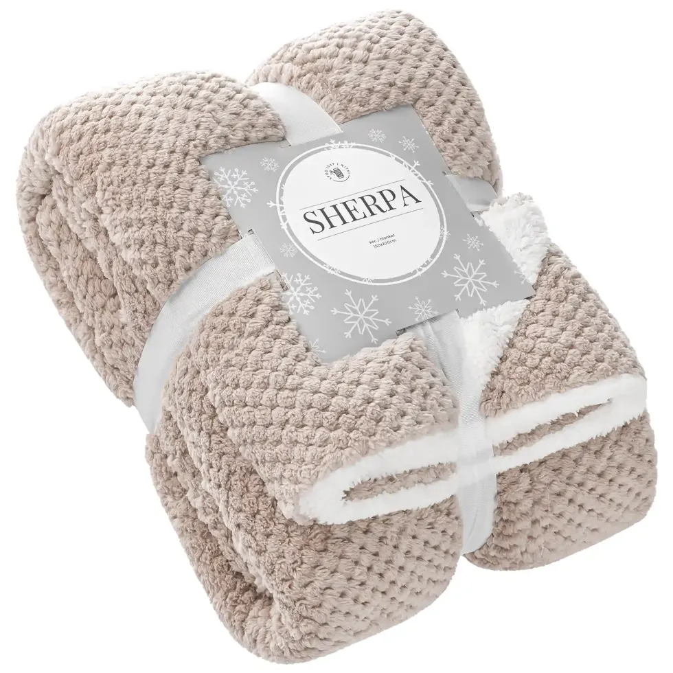 Taupe Koc Z Mikrofibry Baranek Sherpa