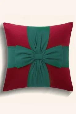 Welurowa Poszewka Świąteczna Christmas Bow Czerwony