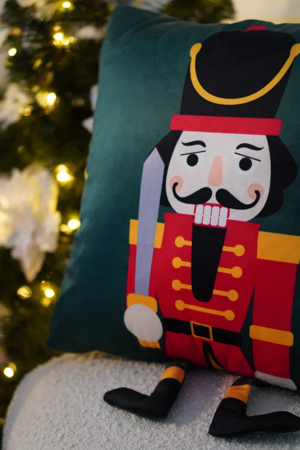 Welurowa Poszewka Świąteczna Nut Cracker Zielony