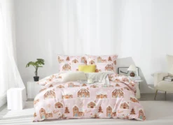 Świąteczna Pościel z Mikrofibry z Nadrukiem Gingerhouse Pudrowy