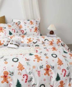 Świąteczna Pościel z Mikrofibry z Nadrukiem Gingerbread Biały