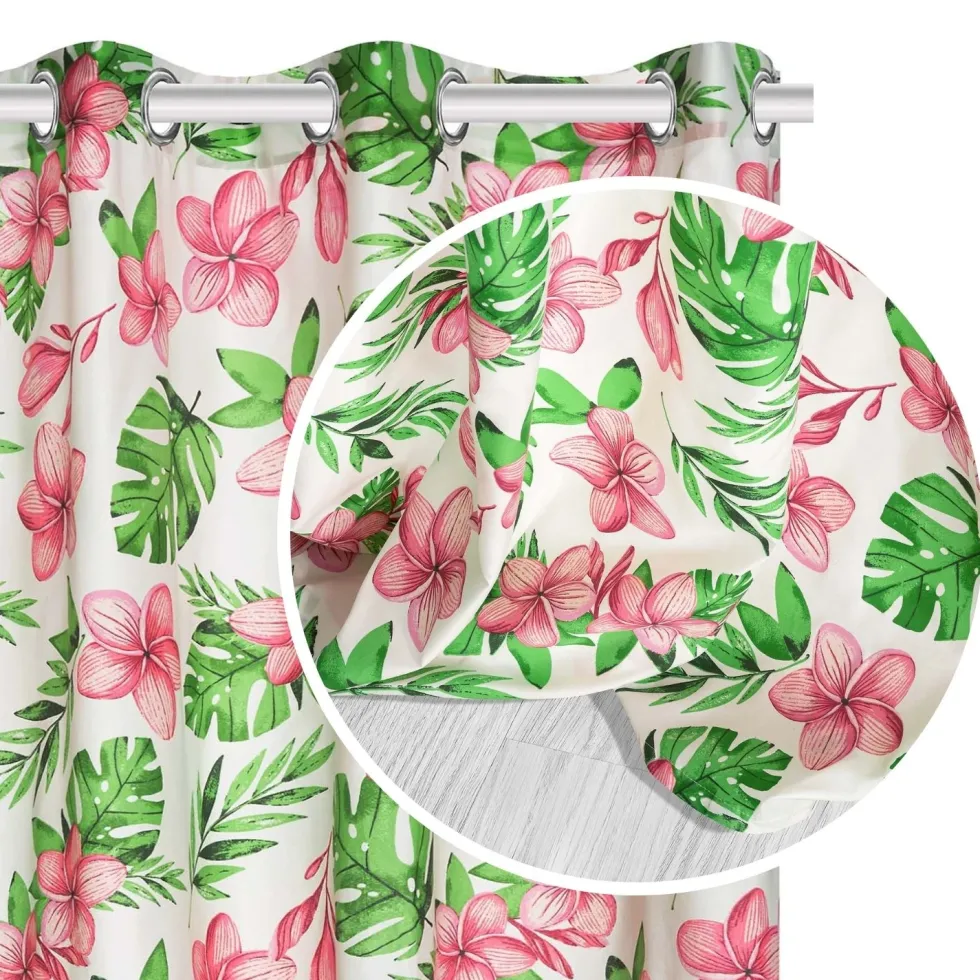 Zasłona Do Salonu W Kwiaty MONSTERA Biały