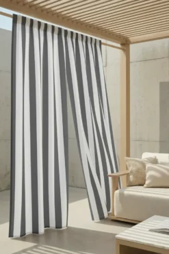 Zasłona Tarasowa Wodoodporna Na Taśmie STRIPES Grafitowy