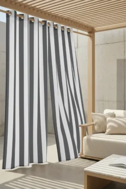 Zasłona Tarasowa Wodoodporna Na Przelotkach STRIPES Grafitowy