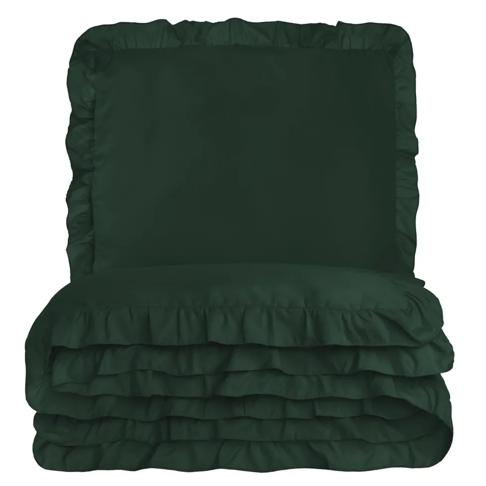 Zieleń Pościel z Falbanką Ruffy Butelkowy